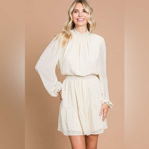 Culture Code Swiss Dot Smock Neck Mini Dress with Pockets - Picture 4 of 4